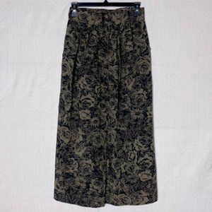 Vintage Ports International  Brown Black Floral Midi Skirt